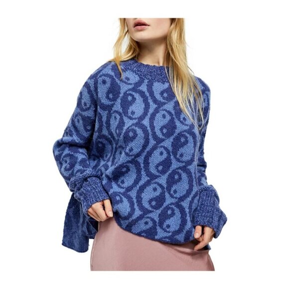 Free People Women's Yin Yang Wool Alpaca Pullover Oversized Sweater Blue Size XS - Picture 1 of 16